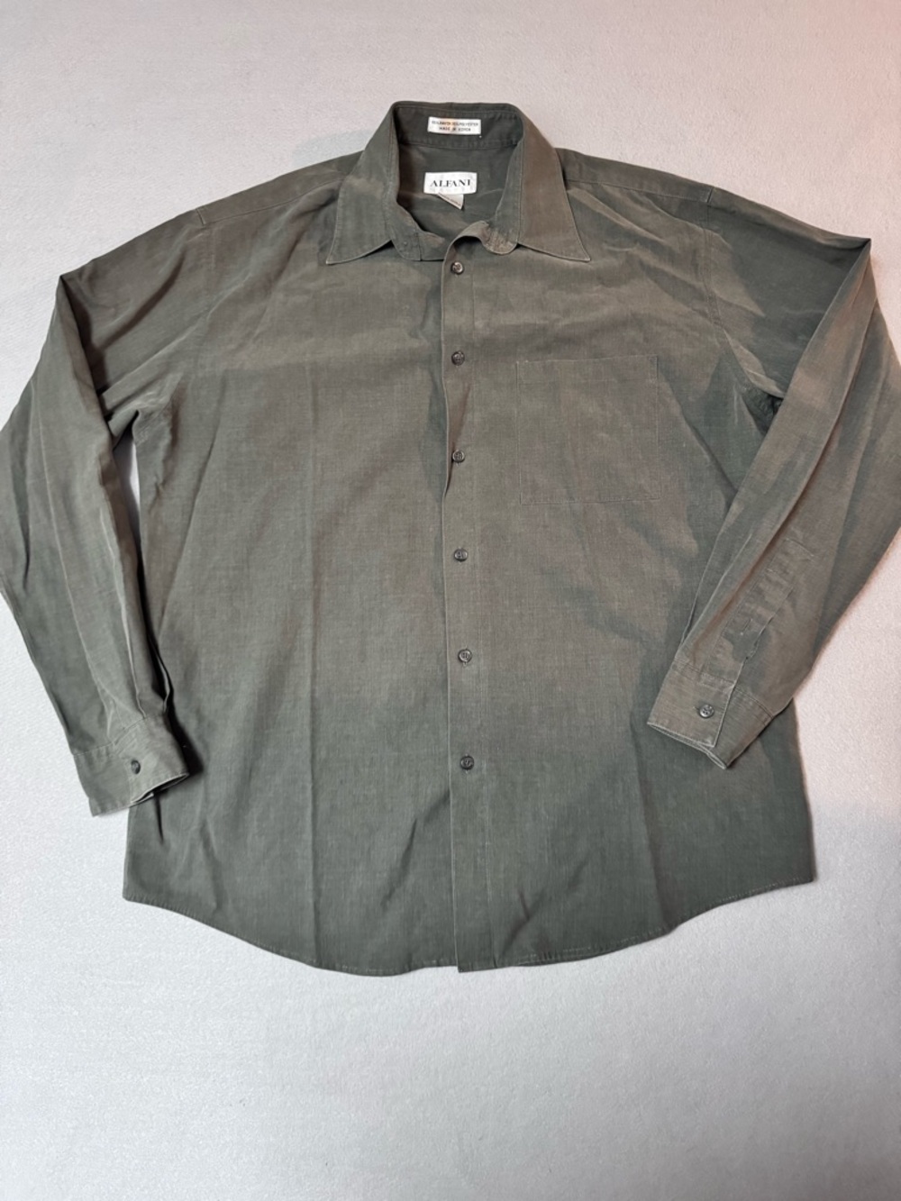 Alfani Olive Grey Long-Sleeve Button-Up Dress Shirt